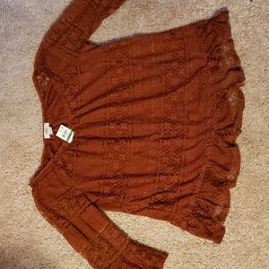 Style and co. company auburn rust lace top off the shoulder boho bohemian large